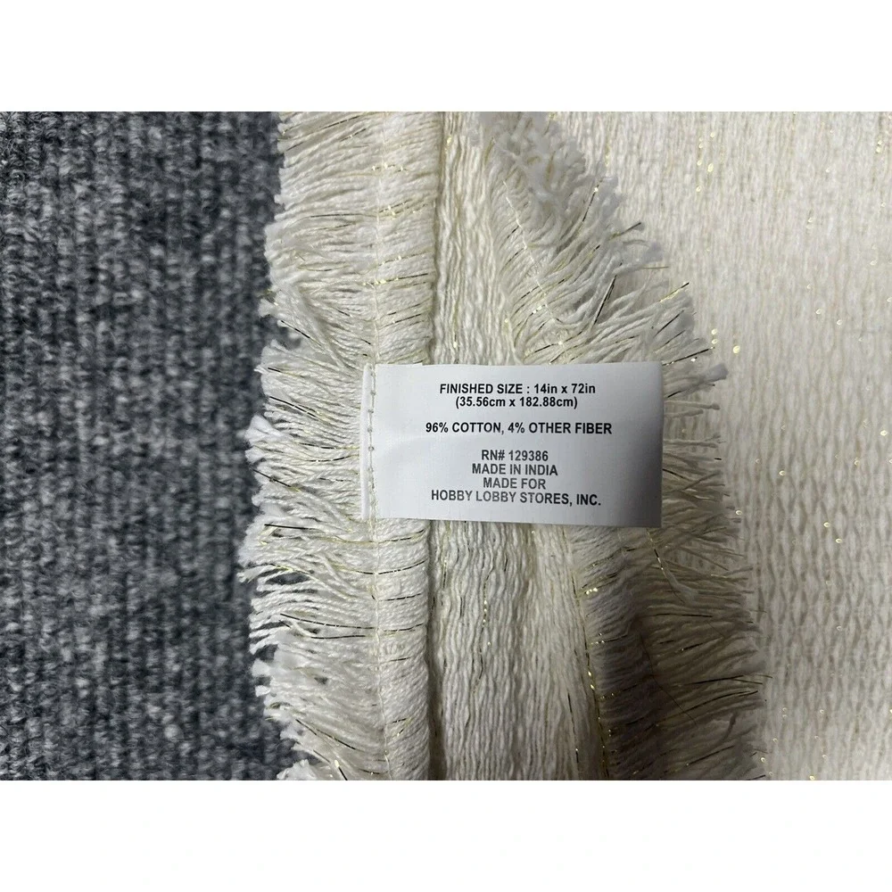 Robert Stanley Shimmer Table Runner with Fringe Cream Gold 14x72‎ NWT 5982806